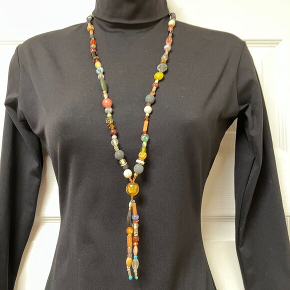 Gemstone Beaded Necklace Colorful Gemstone Handmade 39 inch Necklace - Picture 9 of 12